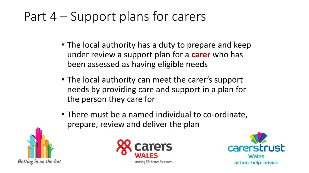 part 4 support plans for carers