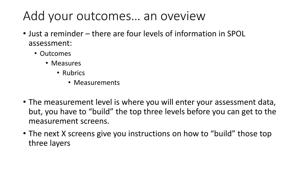 add your outcomes an oveview