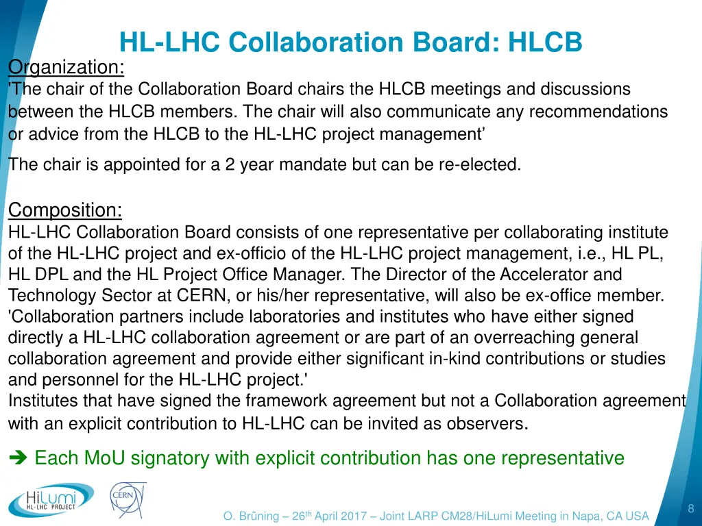 hl lhc collaboration board hlcb organization