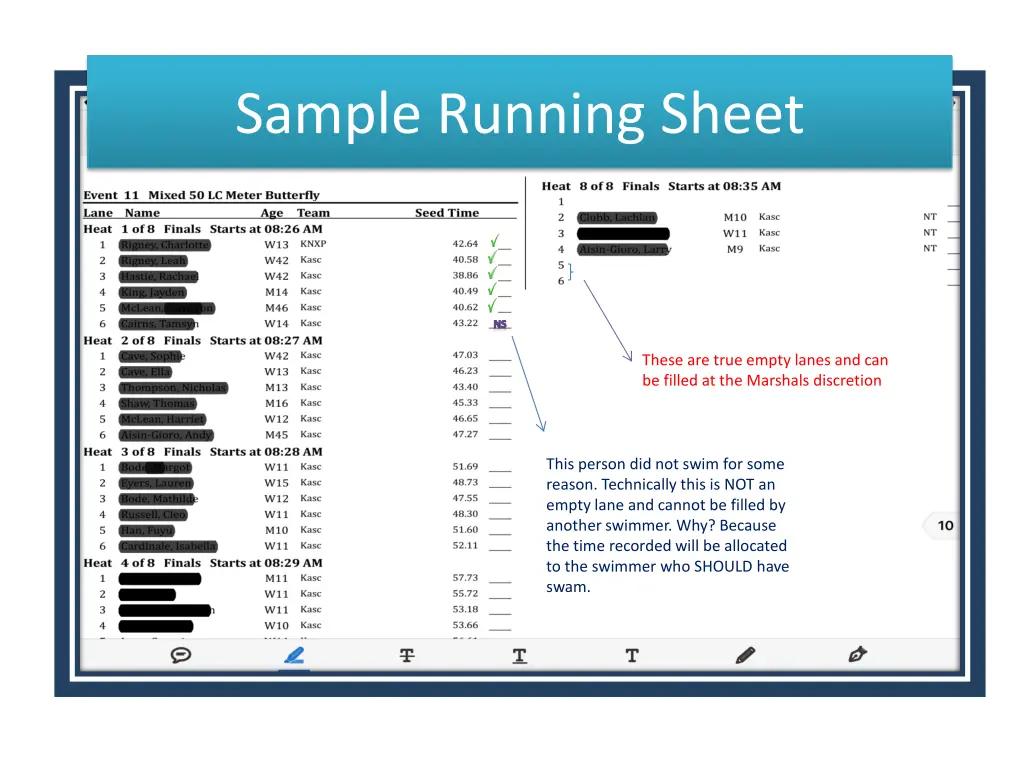 sample running sheet
