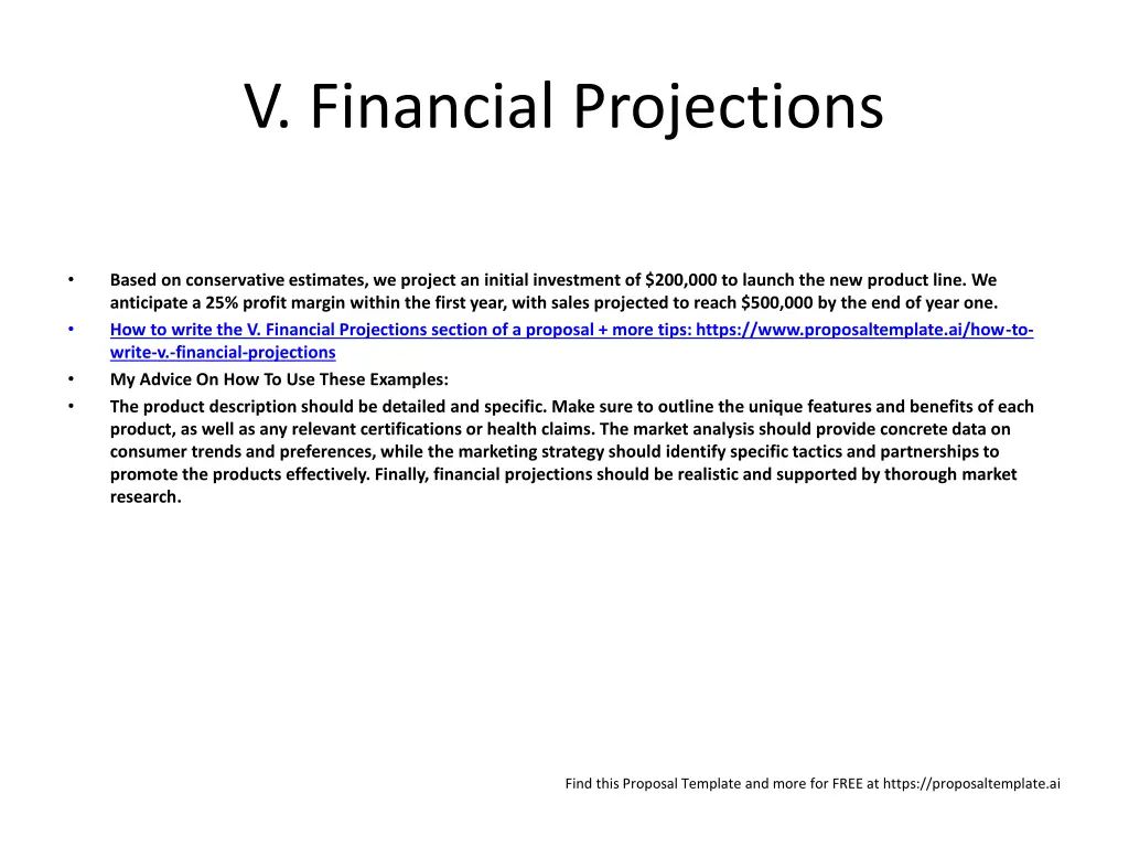 v financial projections