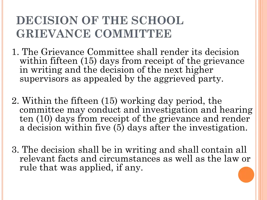 decision of the school grievance committee