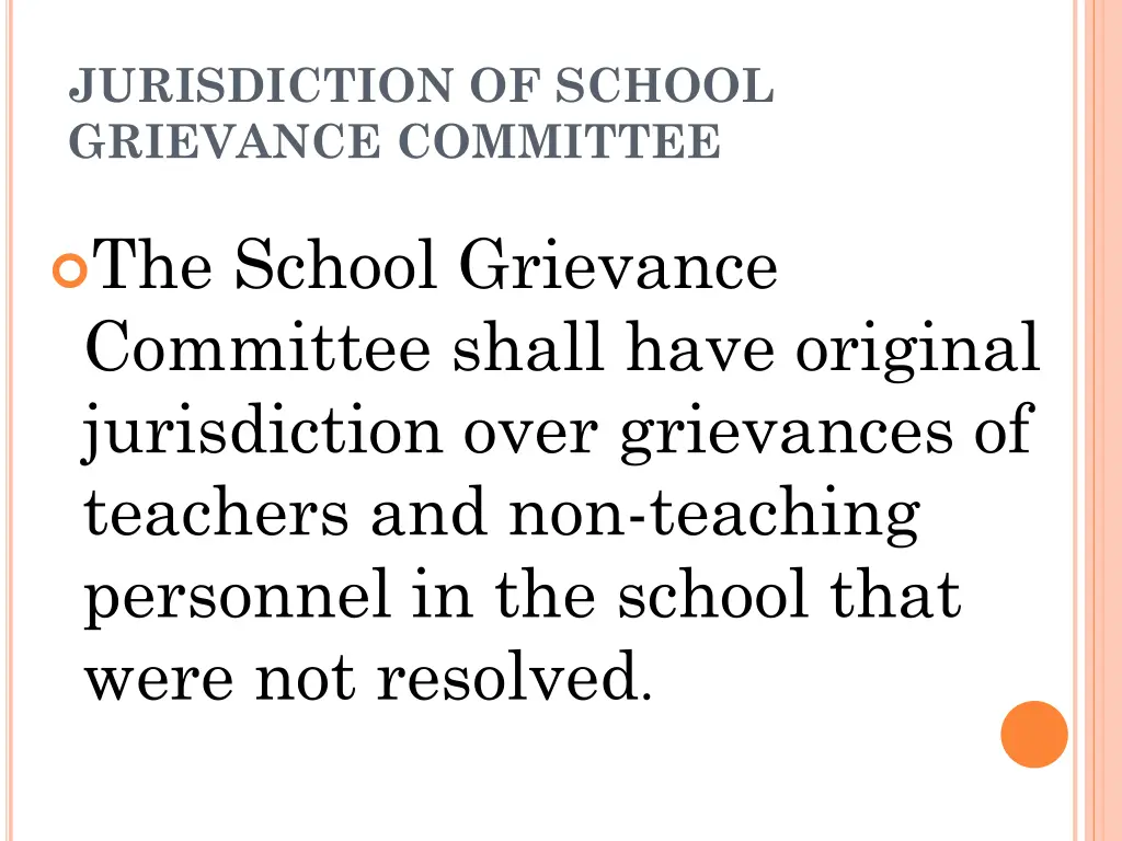 jurisdiction of school grievance committee