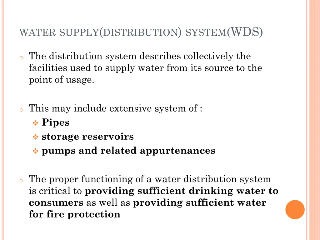 water supply distribution system wds