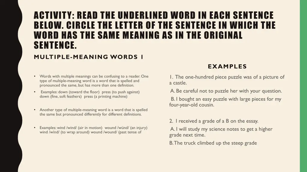 activity read the underlined word in each