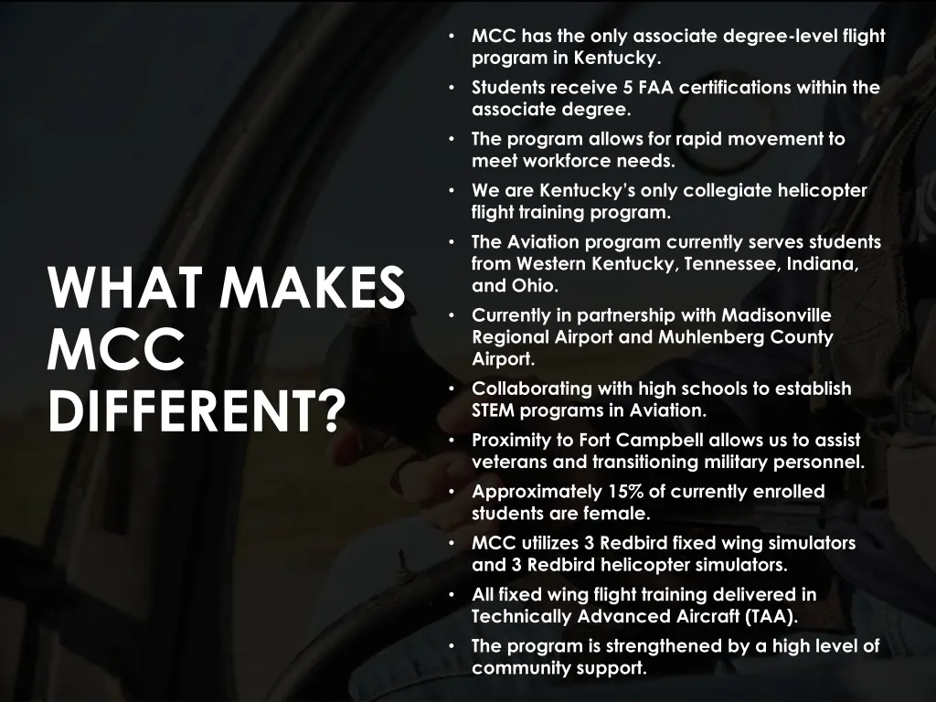 mcc has the only associate degree level flight