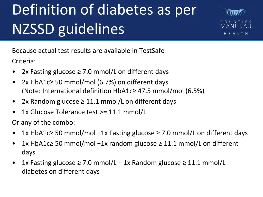 definition of diabetes as per nzssd guidelines