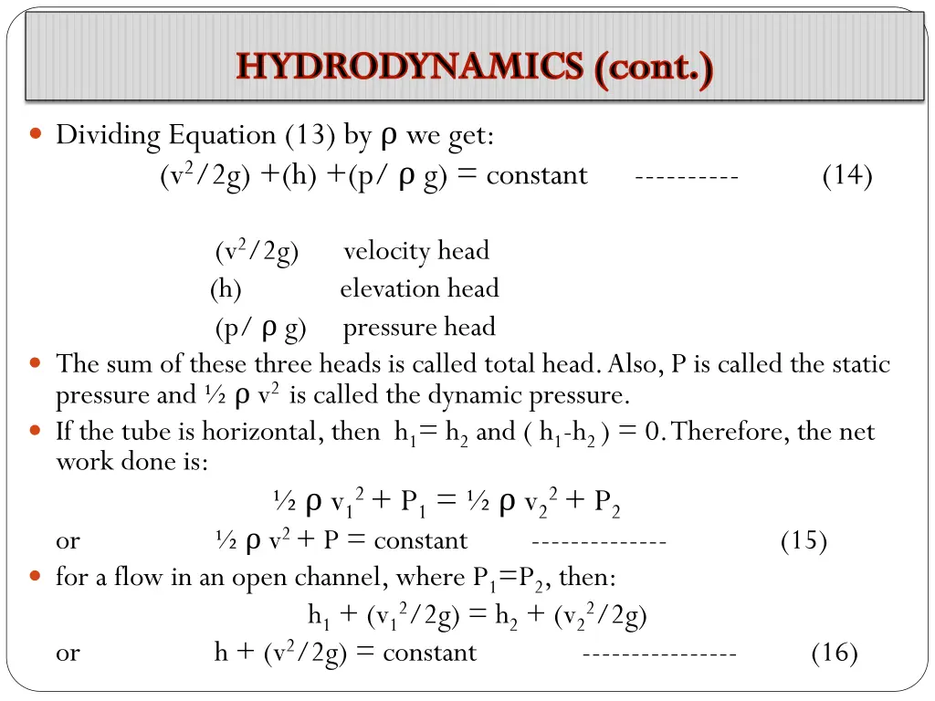 hydrodynamics cont 3