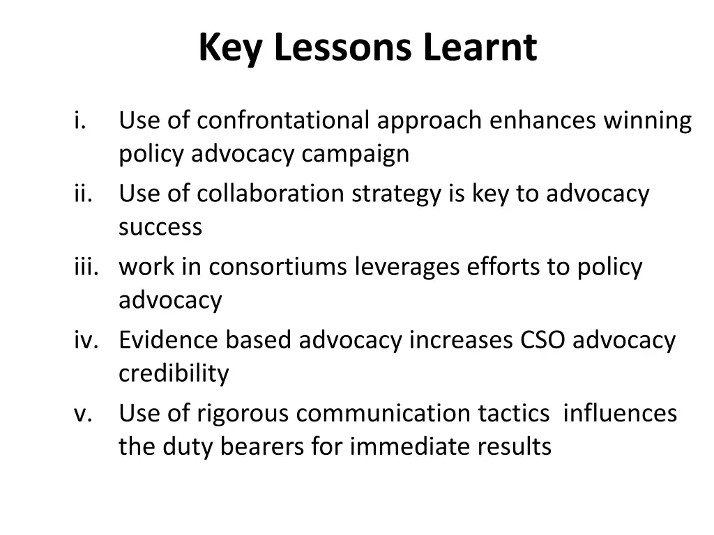 key lessons learnt