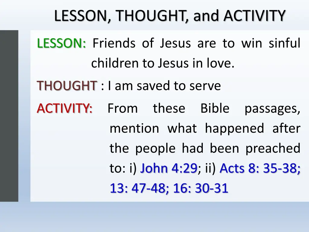 lesson thought and activity