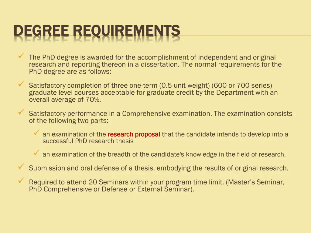 degree requirements degree requirements