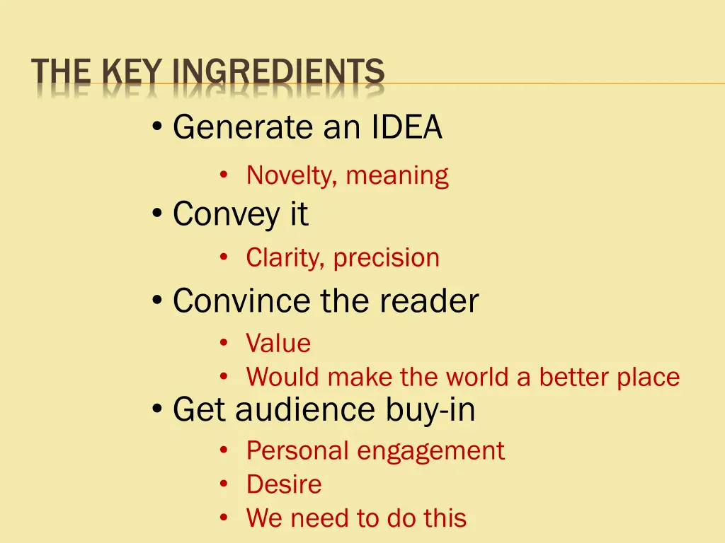 the key ingredients generate an idea novelty