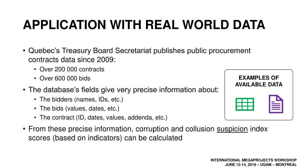application with real world data
