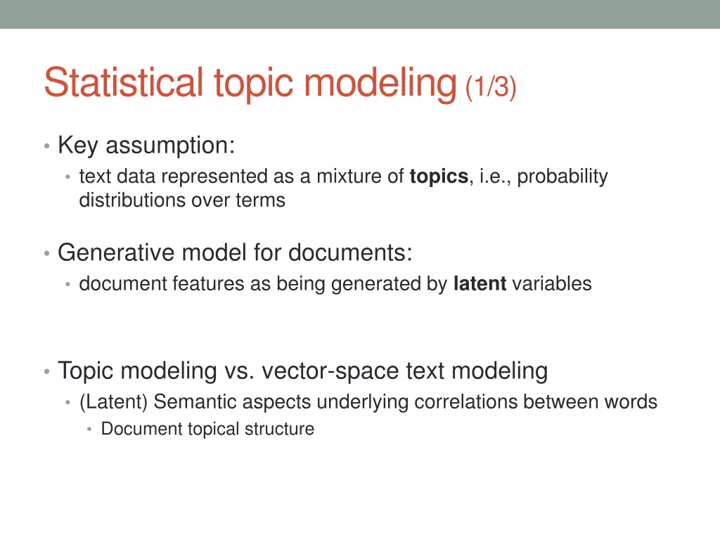 statistical topic modeling 1 3