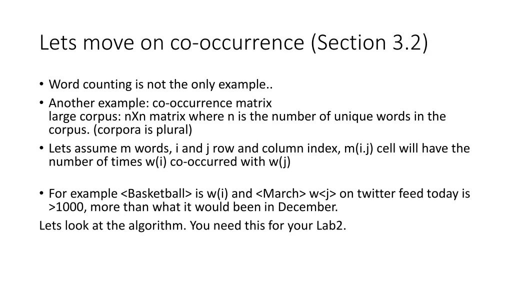lets move on co occurrence section 3 2