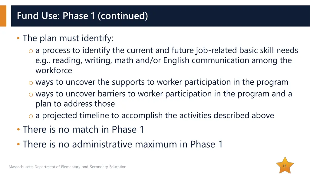 fund use phase 1 continued