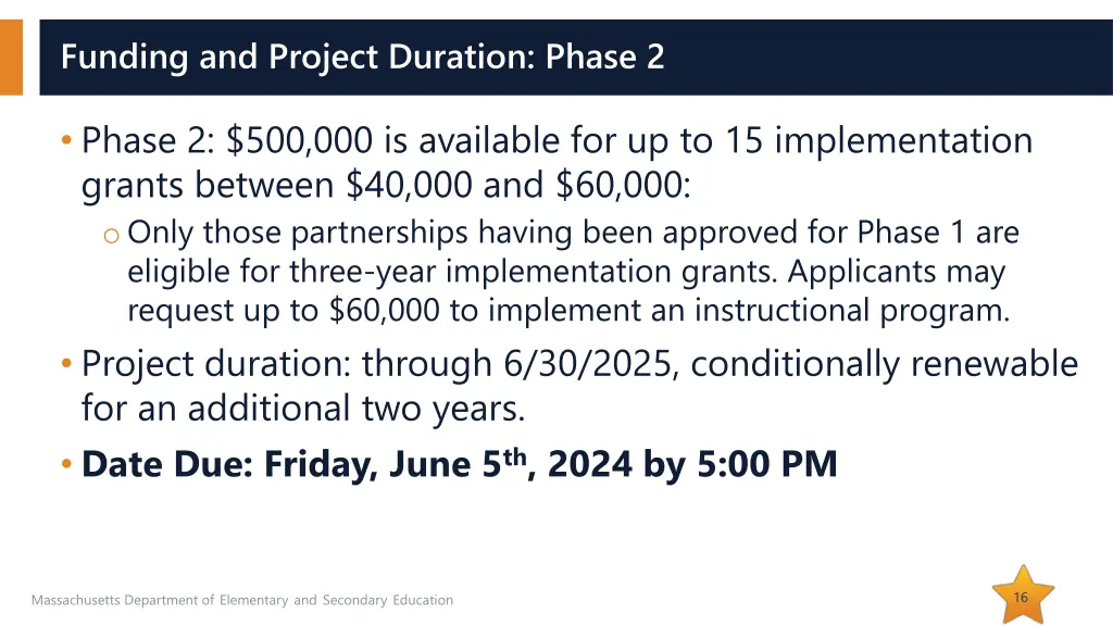 funding and project duration phase 2