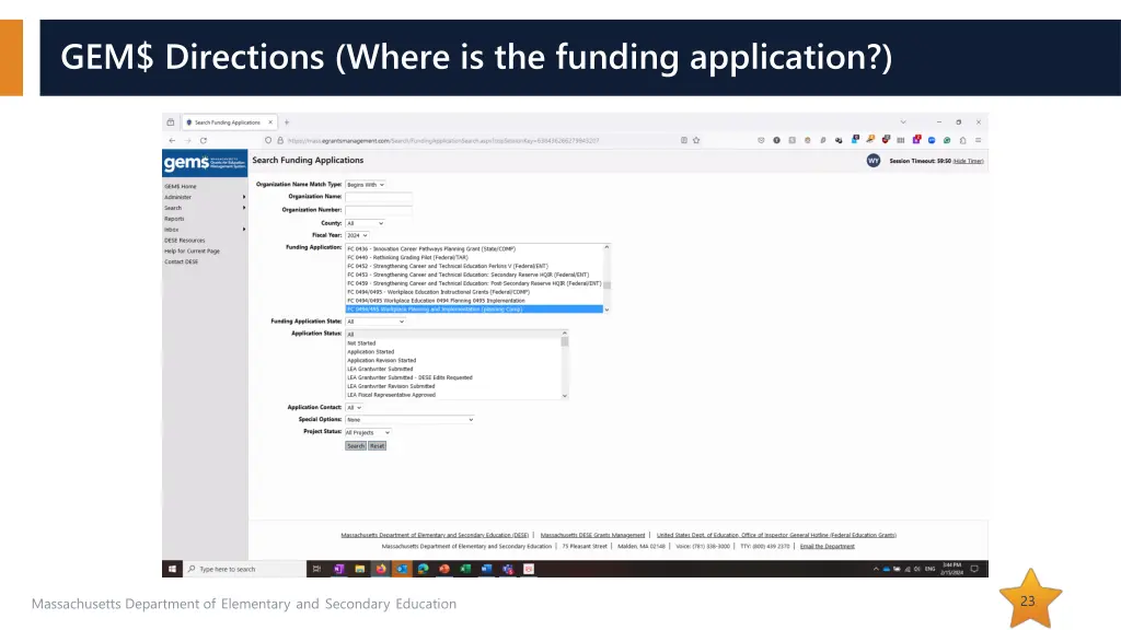 gem directions where is the funding application