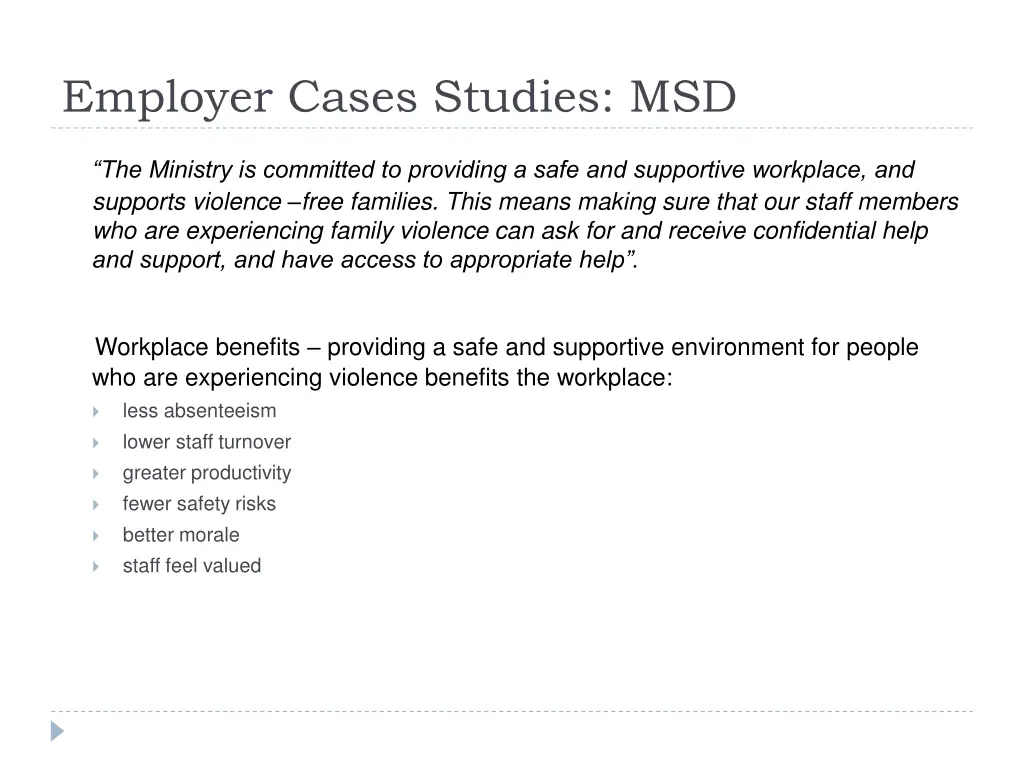 employer cases studies msd