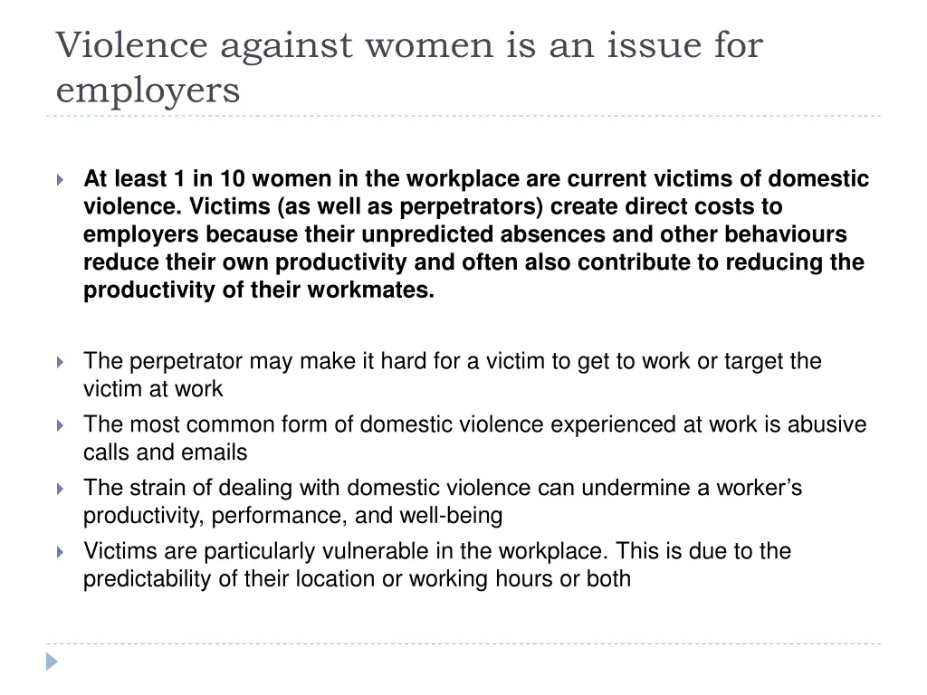 violence against women is an issue for employers