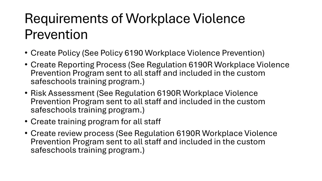 requirements of workplace violence prevention