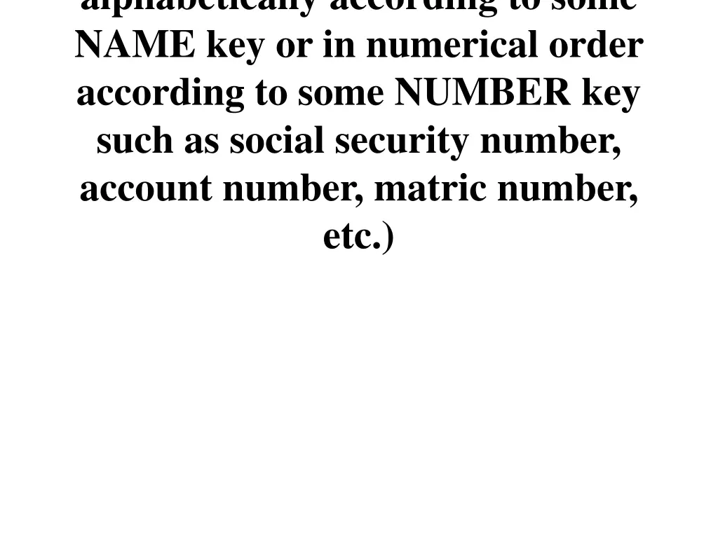 alphabetically according to some name