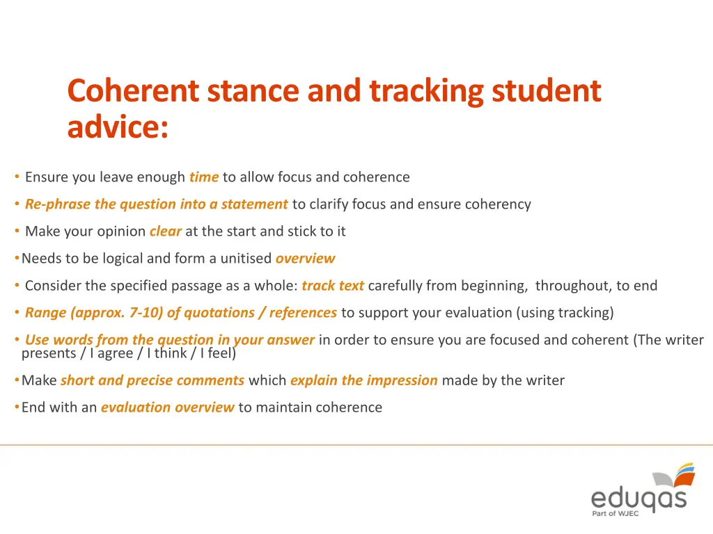 coherent stance and tracking student advice