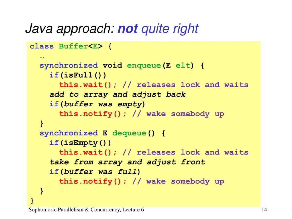 java approach not quite right