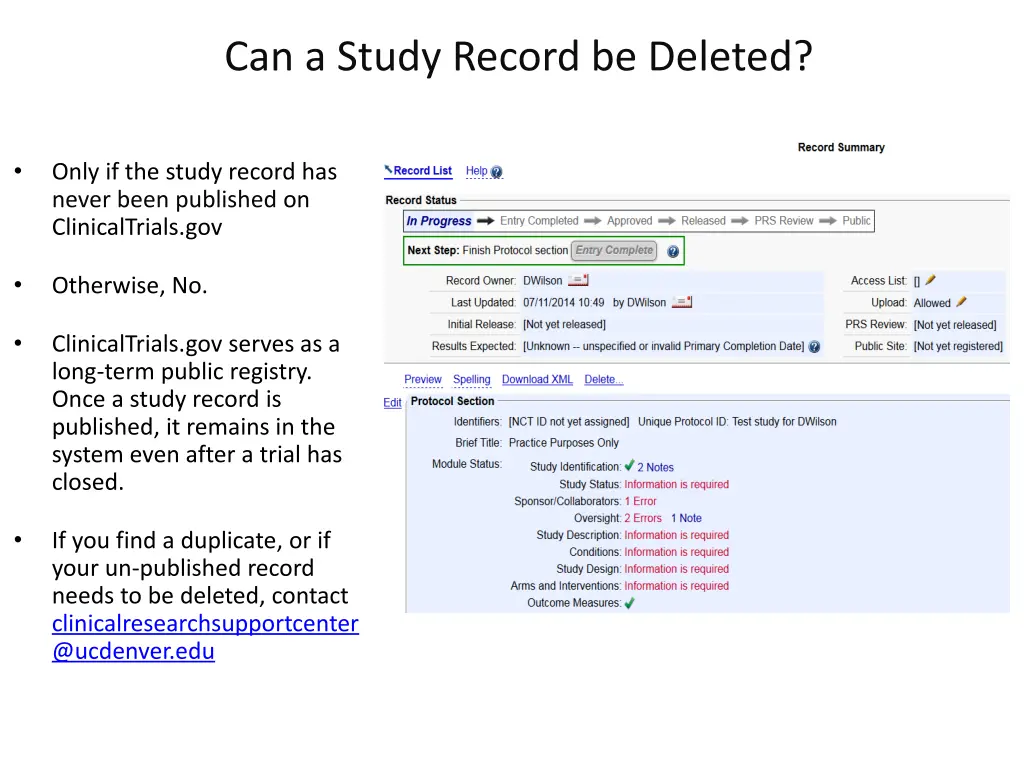 can a study record be deleted