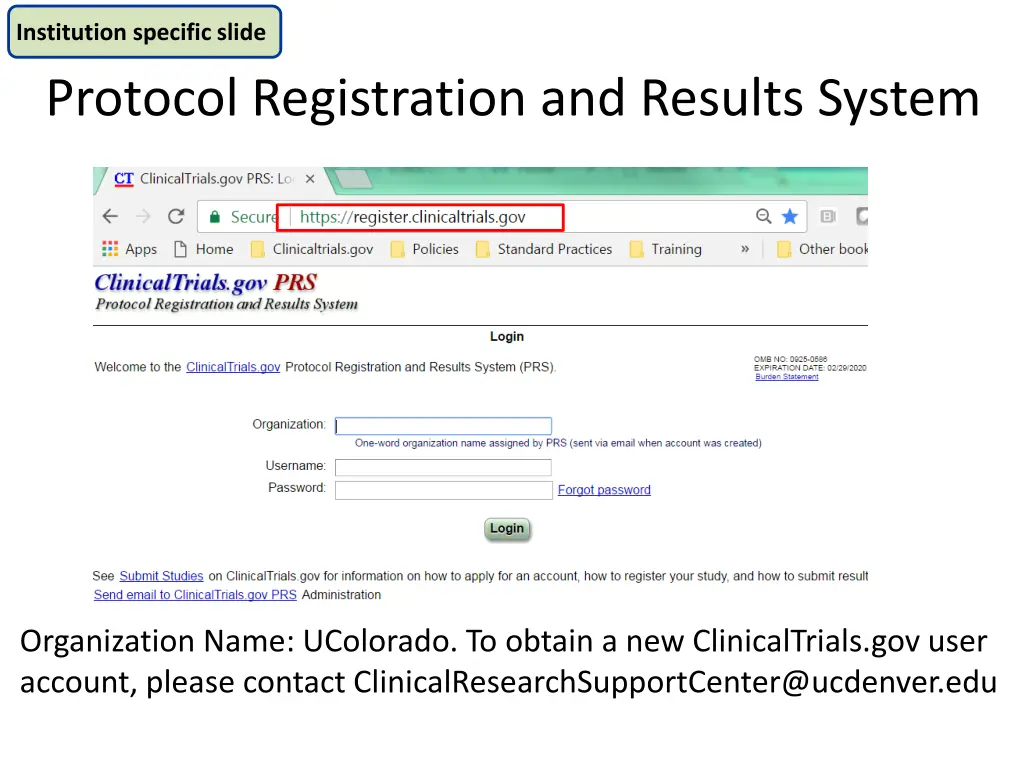 institution specific slide protocol registration
