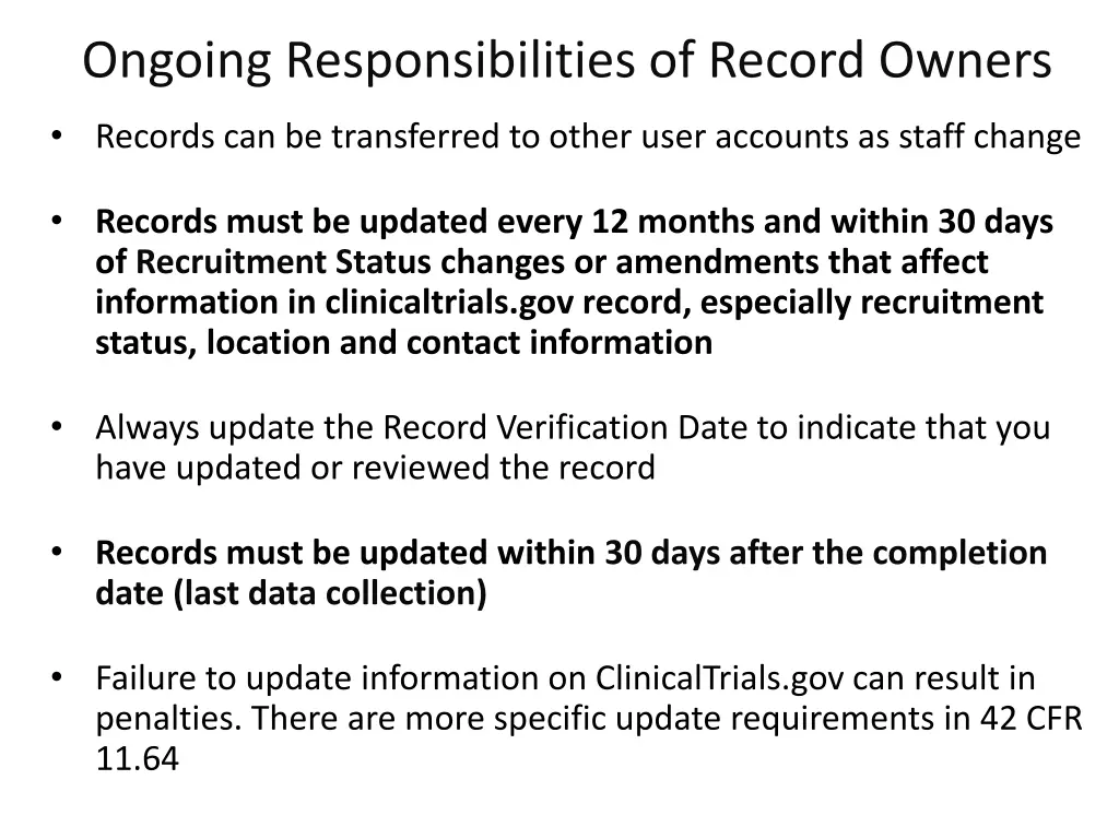 ongoing responsibilities of record owners