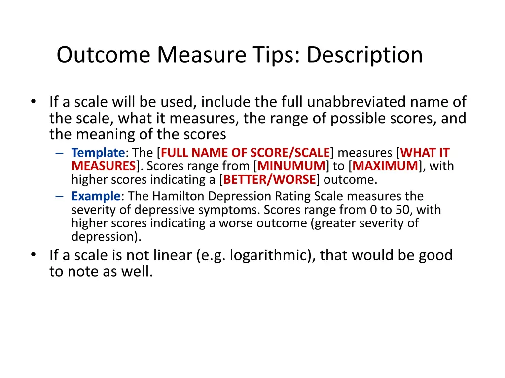 outcome measure tips description