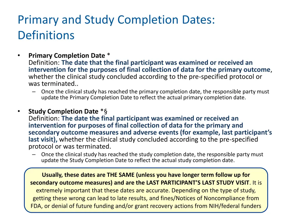 primary and study completion dates definitions