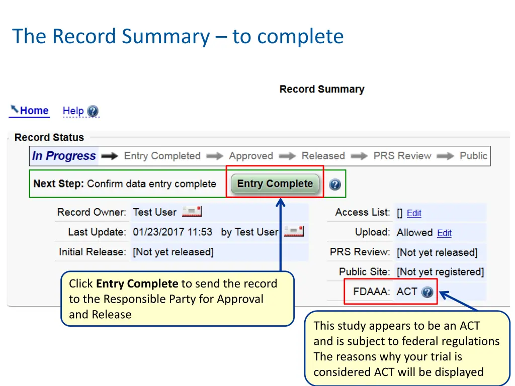 the record summary to complete