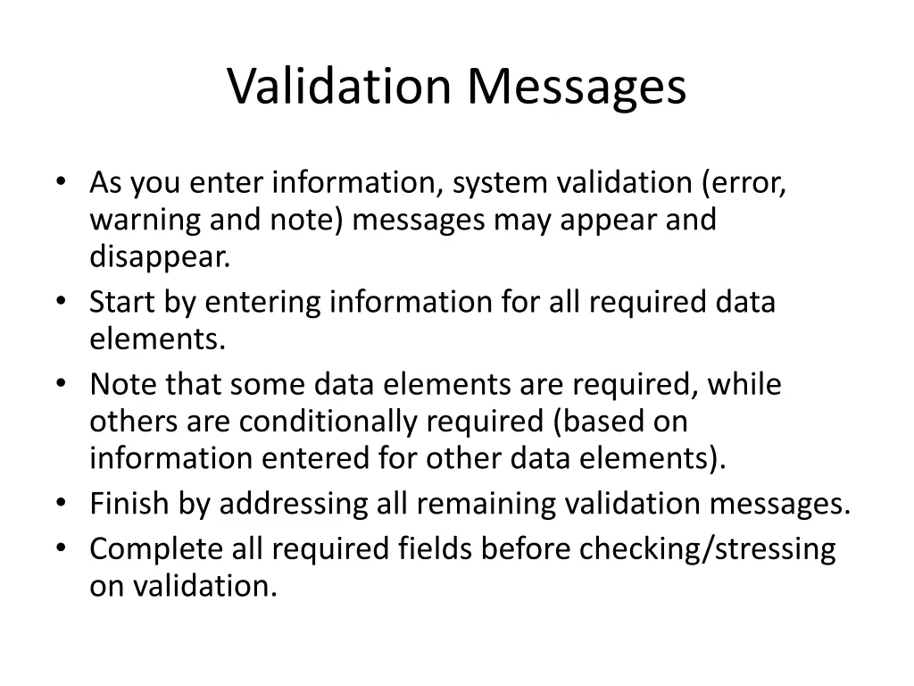 validation messages
