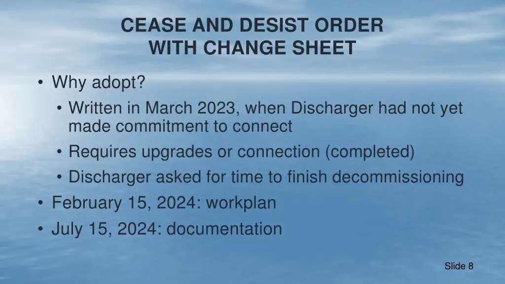 cease and desist order with change sheet