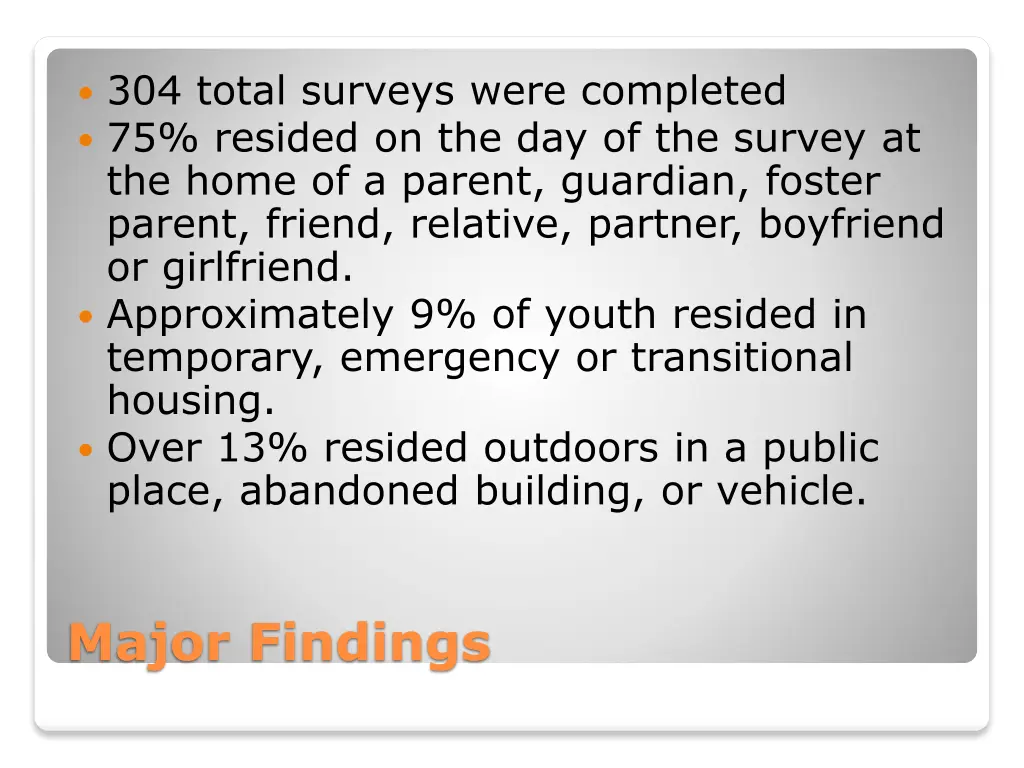 304 total surveys were completed 75 resided