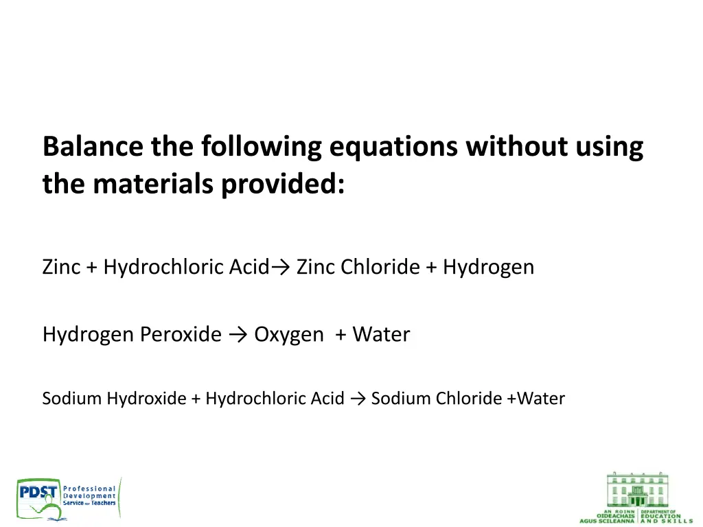 balance the following equations without using