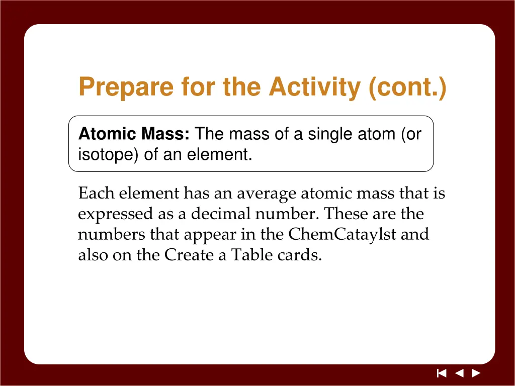 prepare for the activity cont
