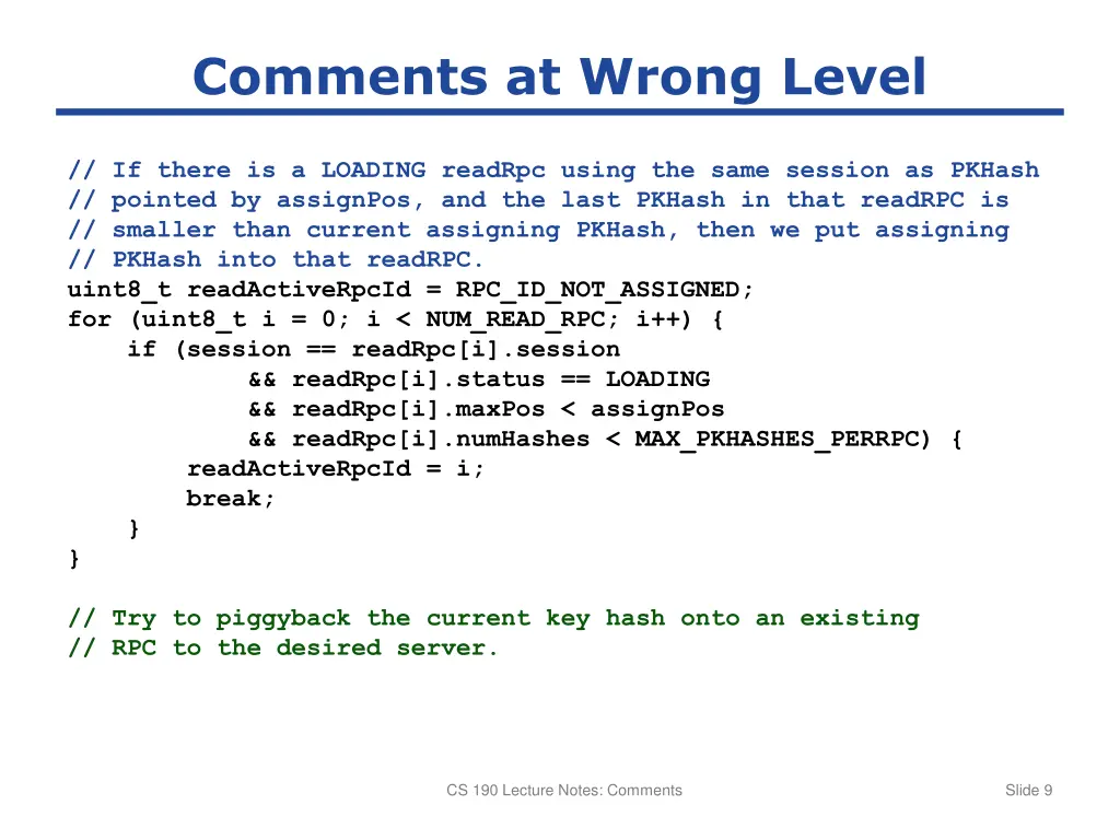 comments at wrong level