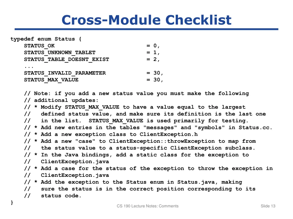 cross module checklist
