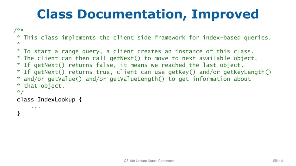 class documentation improved
