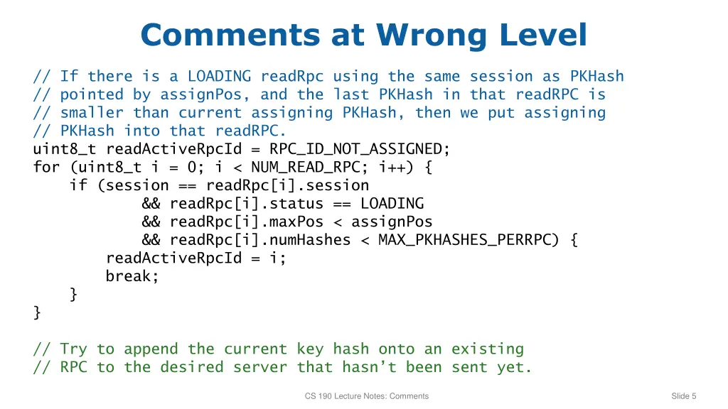comments at wrong level
