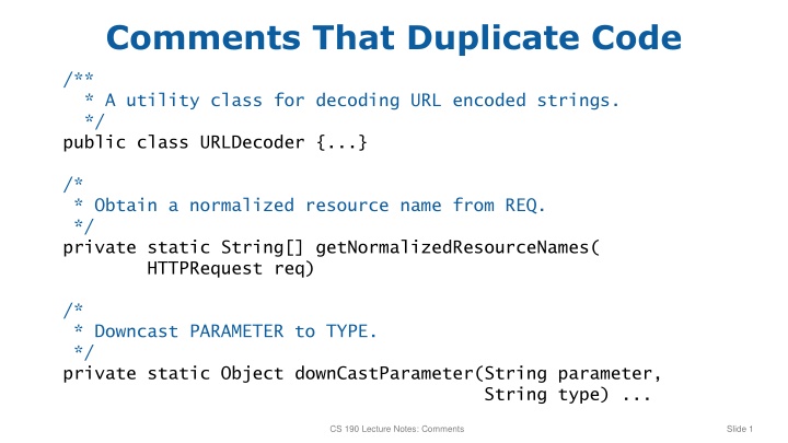 comments that duplicate code
