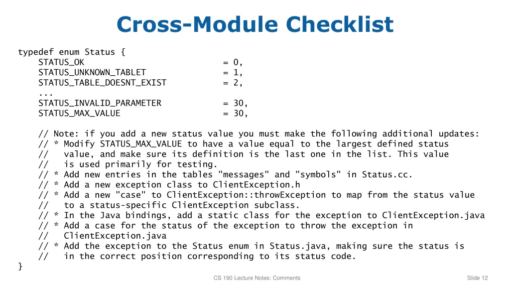 cross module checklist
