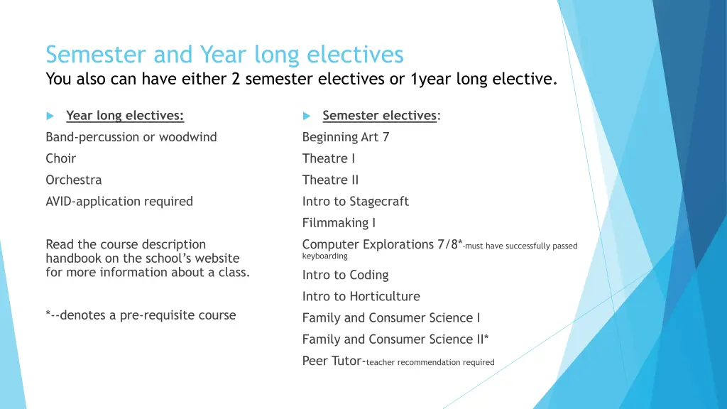 semester and year long electives you also