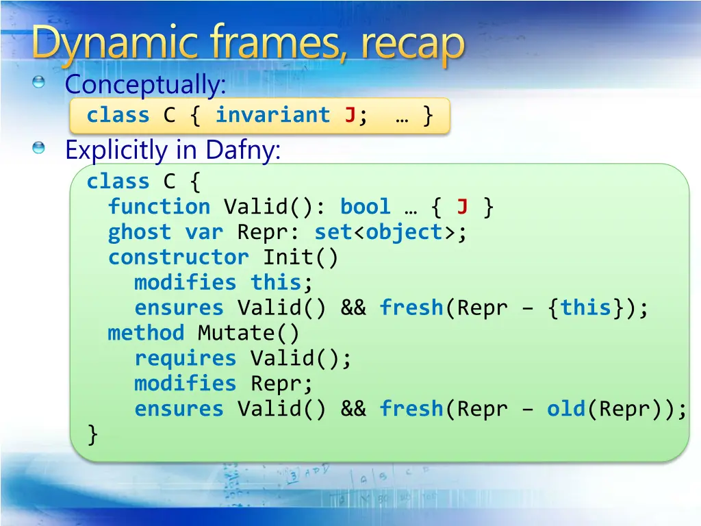 dynamic frames recap conceptually class