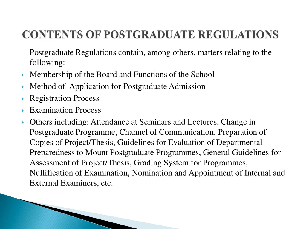 postgraduate regulations contain among others