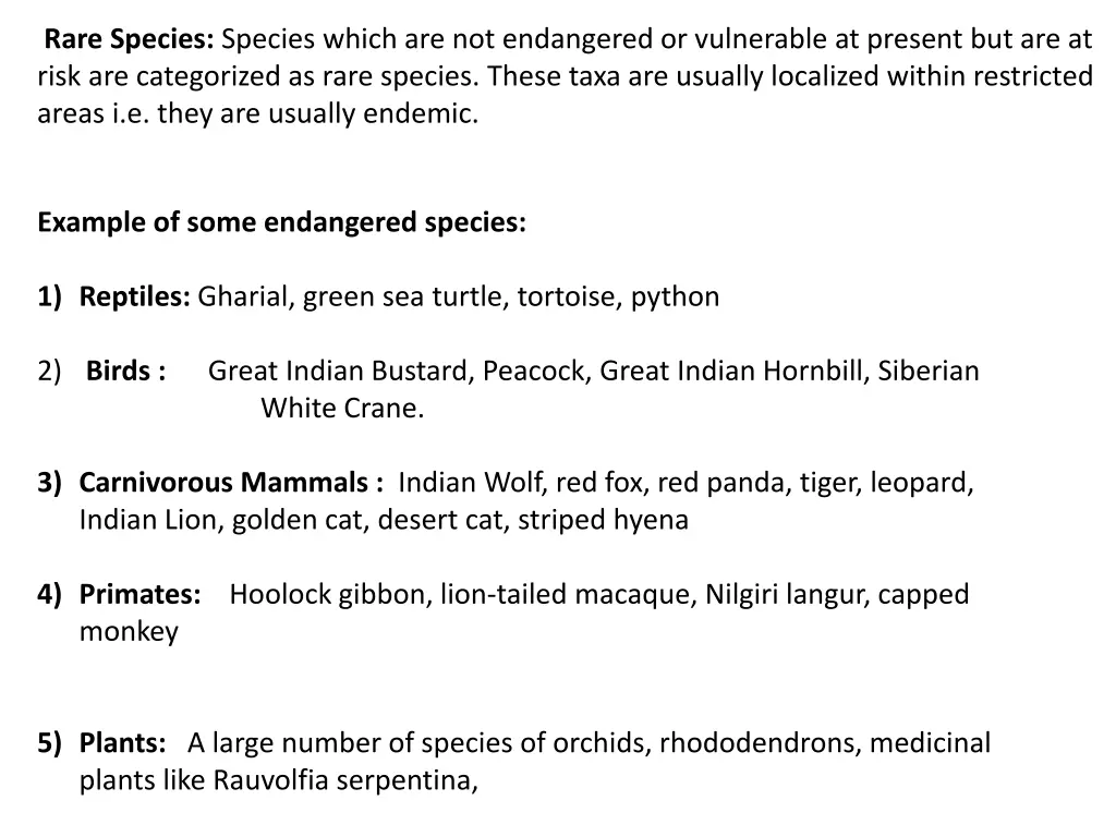 rare species species which are not endangered