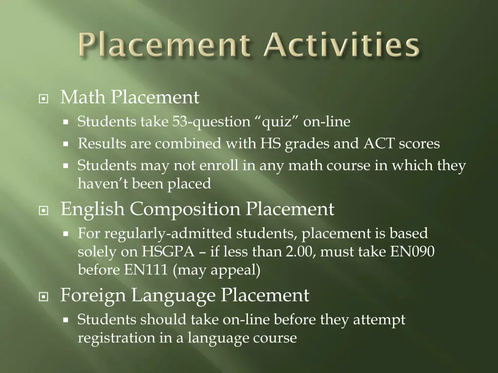 math placement students take 53 question quiz